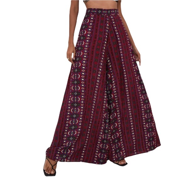 Amarillo Wide Leg Pants Shein Highwaisted boho tribal stripe graphics new - Picture 1 of 3